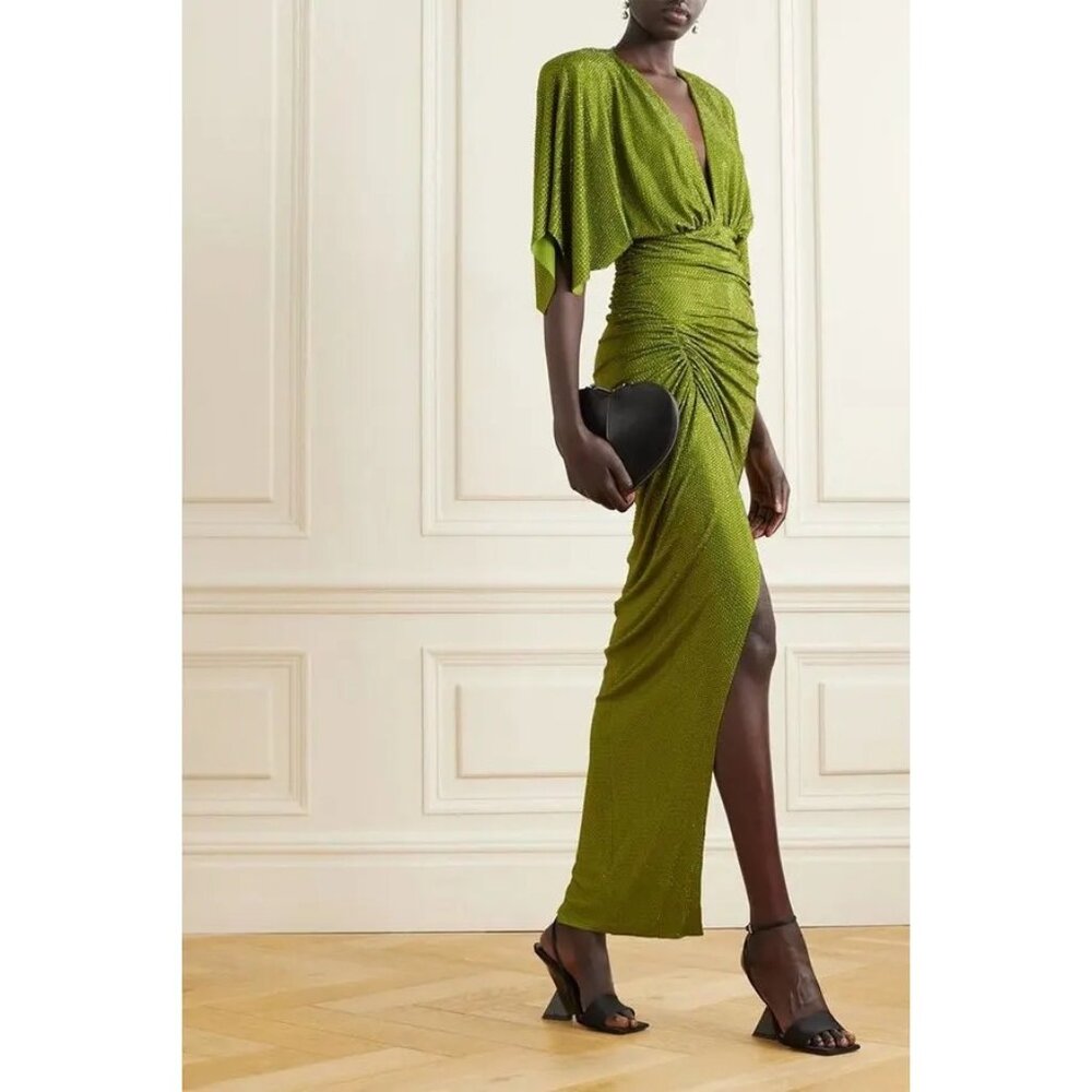 ALEXANDRE VAUTHIER Crystallized Maxi Dress Olive Green Size 36 $8,060 NWT